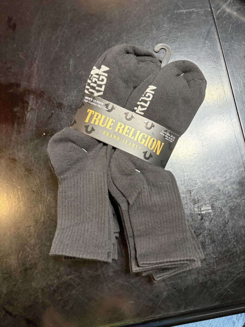 True Religion Men's Black Mid Crew Socks-Pack of 12. Size fits shoe size 8-12.5